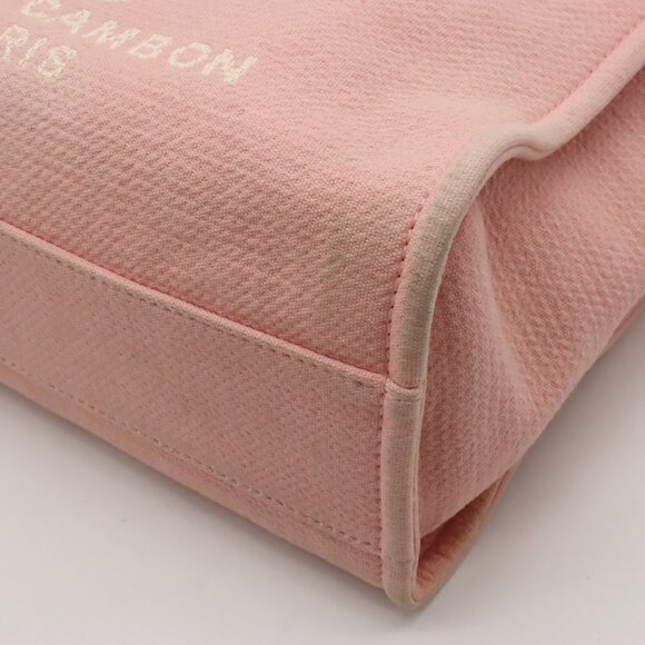 Authentic CHANEL CC Deauville Tote MM Pink White Canvas Chain Shoulder Bag - Picture 3 of 8